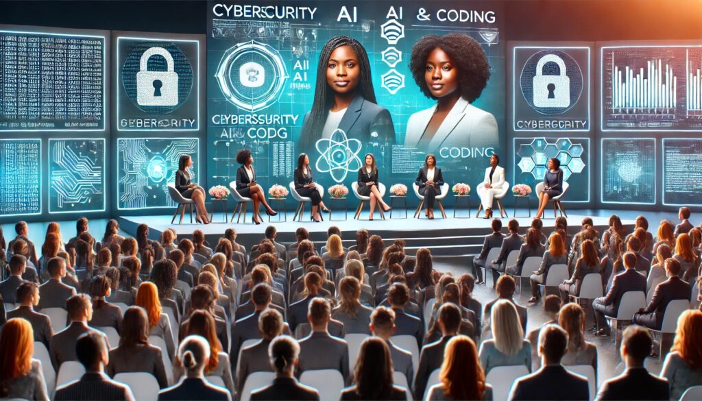 panel of black women speaking at cybersecurity AI and coding event