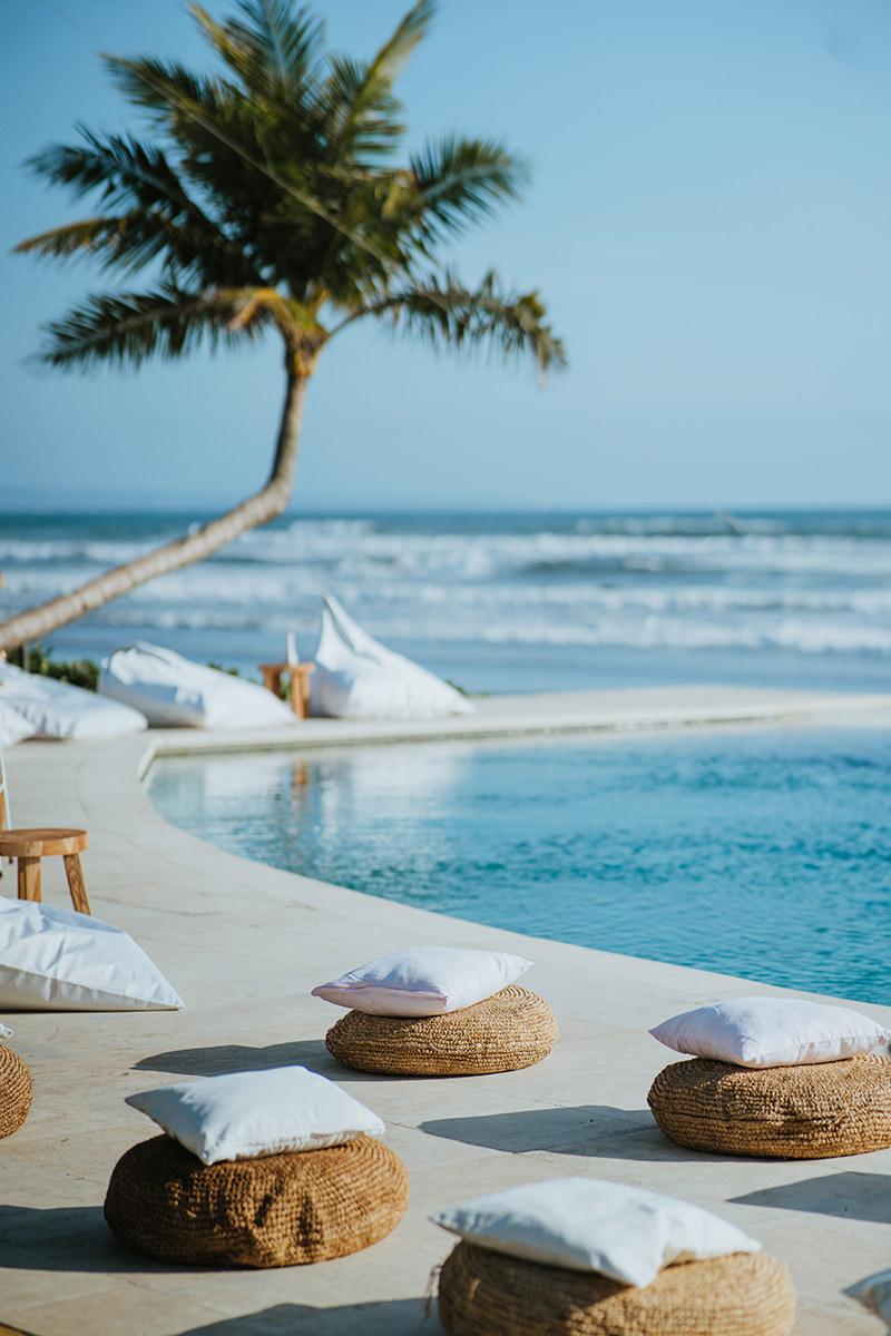 Beautiful beach event with palm tree in background